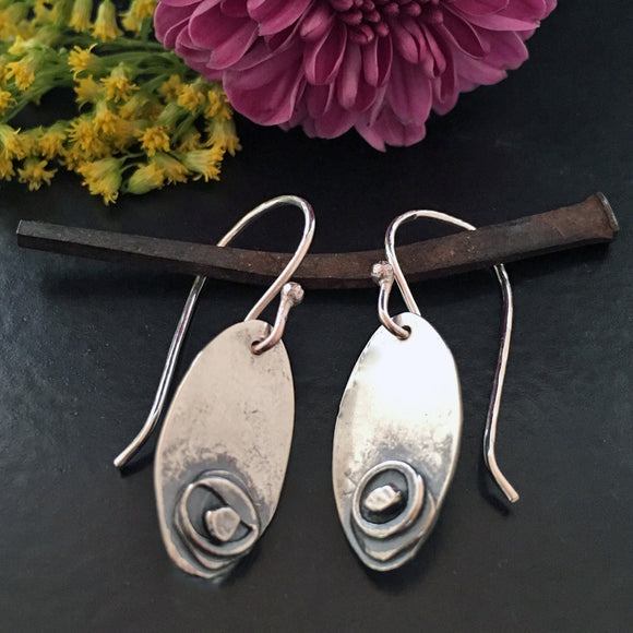 Industrial Rose Sterling Oval Earrings - 1 1/4